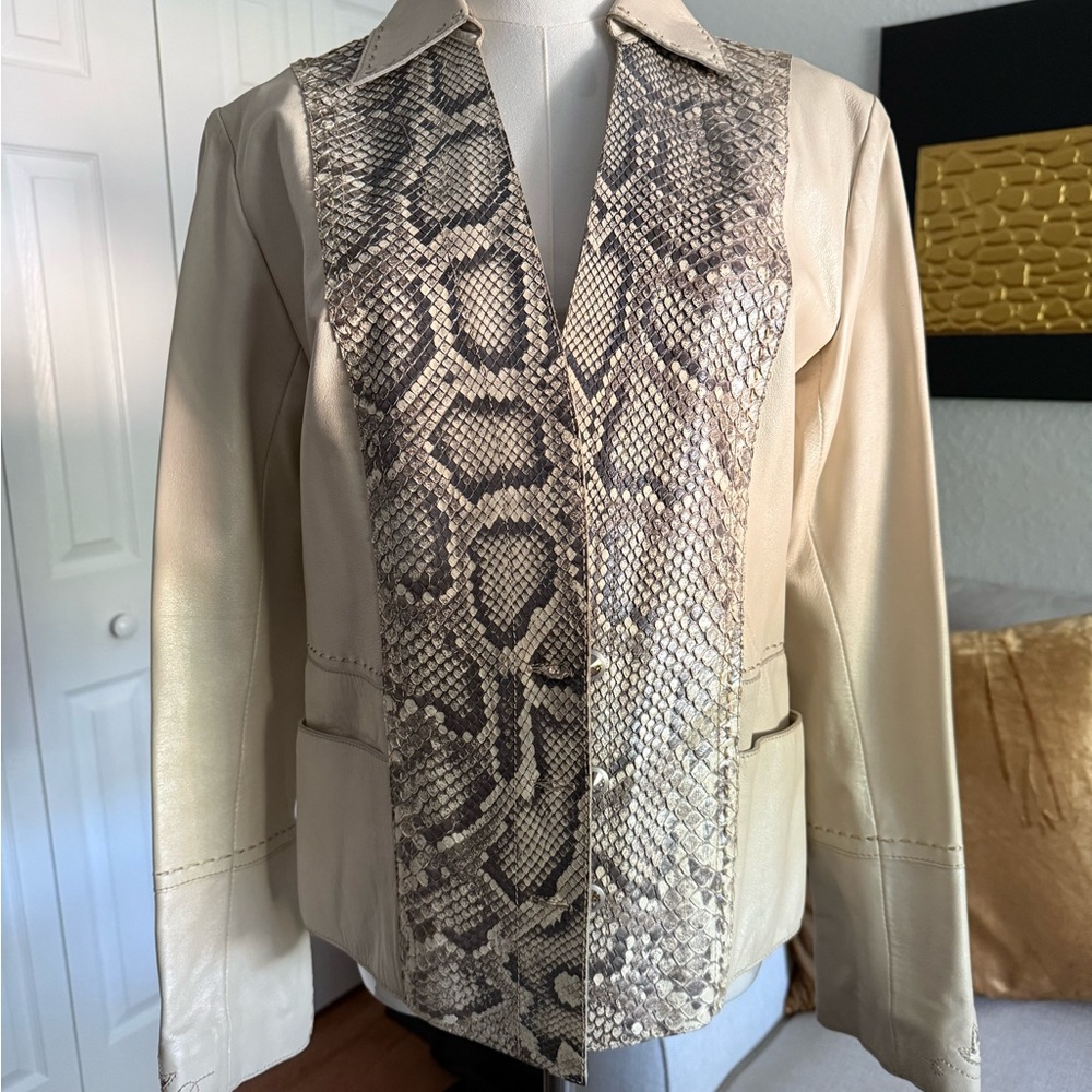 lambskin jacket with real phyton skin and embroidered accents